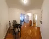 Dining area featuring parquet floors and ornamental molding