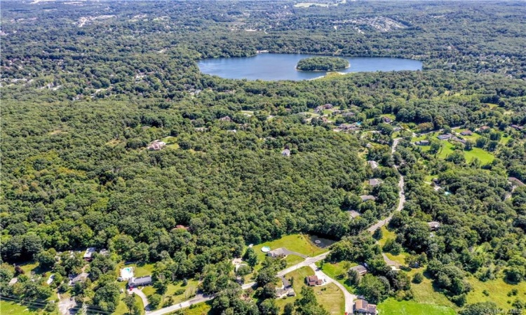 Aerial view shows nearby Round Lake