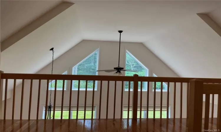 Details featuring ceiling fan and hardwood / wood-style flooring