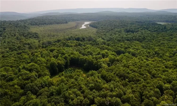 Aerial view featuring a mountain view