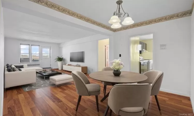 What the living and dining room could look like painted and with different flooring