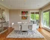 Dining room with doors to kitchen and access to garden