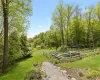 Stone steps leading to in ground, heated gunite pool