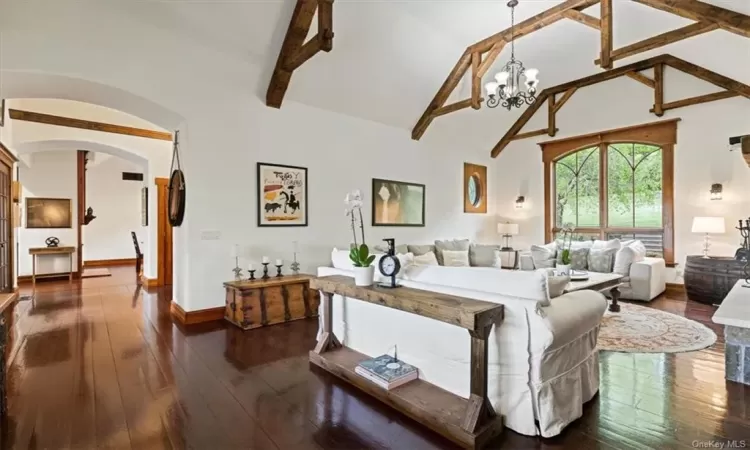 Inviting Living Room with high ceilings