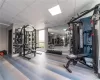 Workout area featuring a paneled ceiling