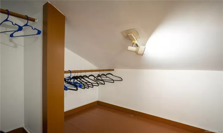 Spacious closet with lofted ceiling and wood-type flooring