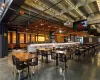 Dining space featuring concrete floors