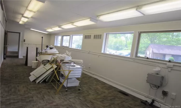 Miscellaneous room with dark colored carpet