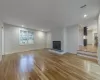 Family room with wood burning fireplace