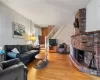 Living area with high ceilings