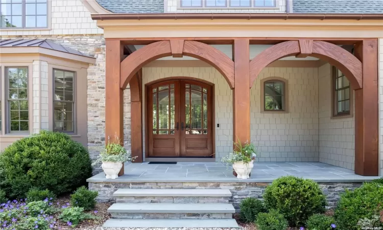 Bluestone steps to covered porch