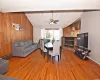 Open Layout Living Room & Dining Area with Wood Floors & Fireplace!