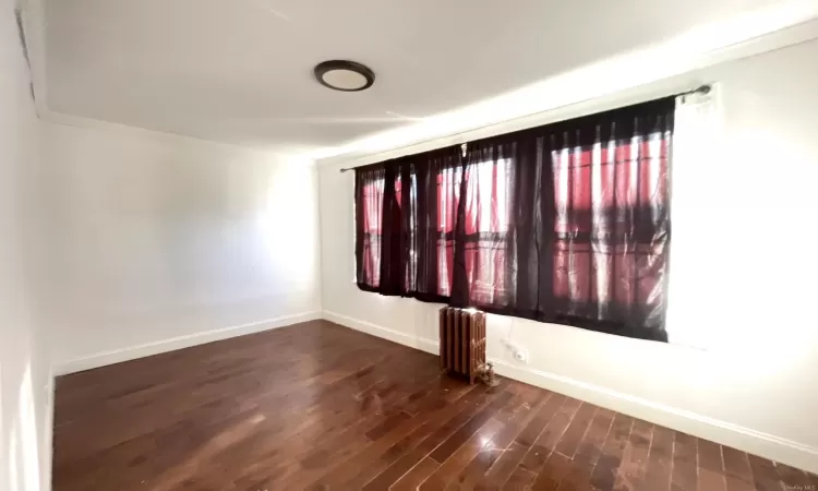 Spare room with radiator and dark wood-type flooring