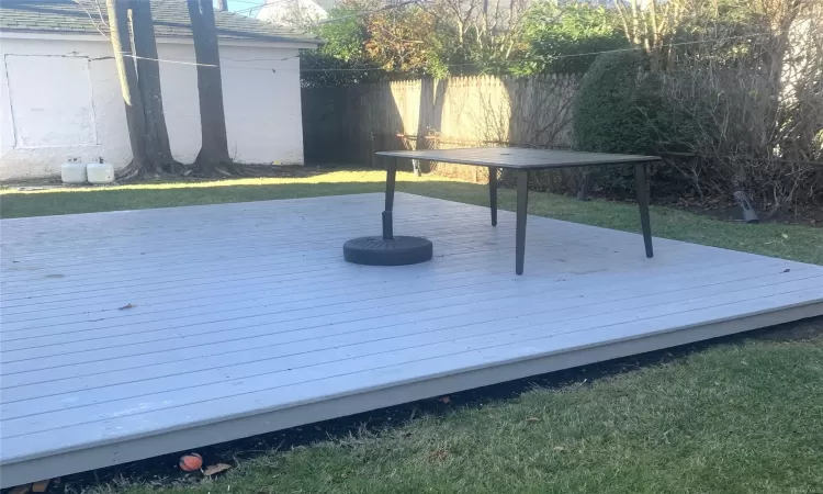 Wooden deck featuring a yard