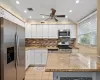 Kitchen featuring white cabinetry, appliances with stainless steel finishes, and tasteful backsplash