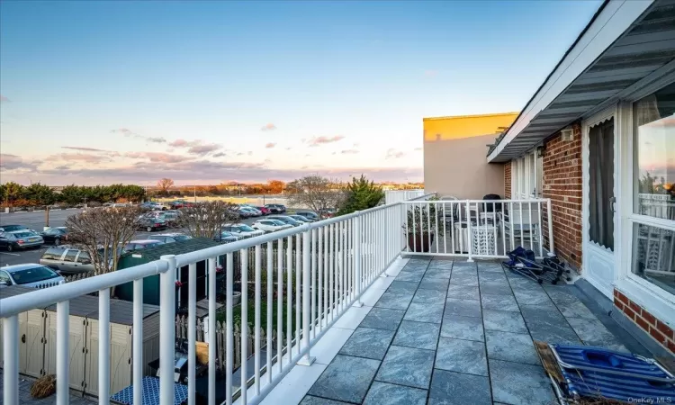 View of balcony at dusk