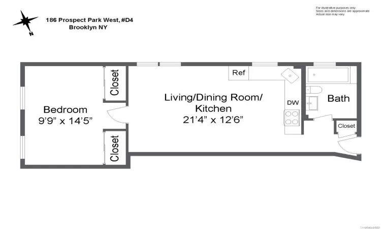 186 Prospect Park, New York, NY, 1 Bedroom Bedrooms, 3 Rooms Rooms,1 BathroomBathrooms,Residential,For Sale,Prospect Park,L3562813