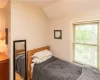 Bedroom with lofted ceiling and light wood-type flooring