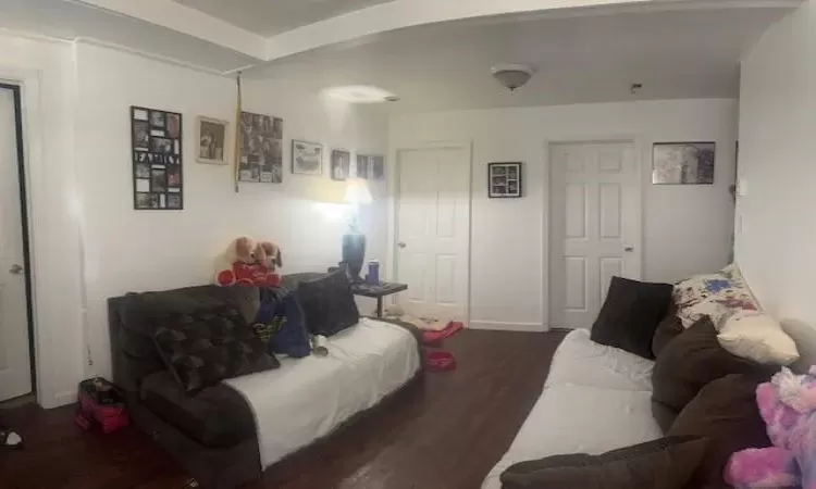 Living room featuring dark hardwood / wood-style flooring