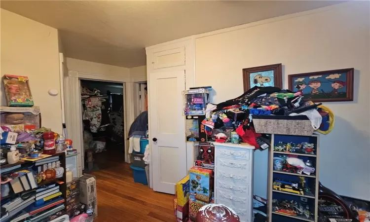 Bedroom with a closet and hardwood / wood-style floors