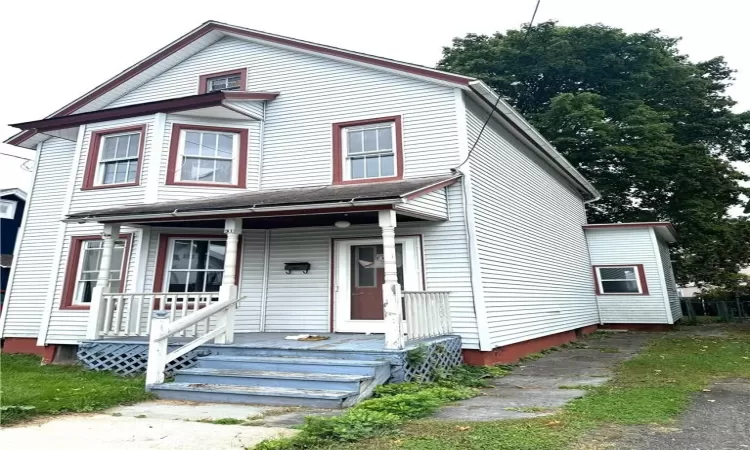 View of front of property featuring covered porch