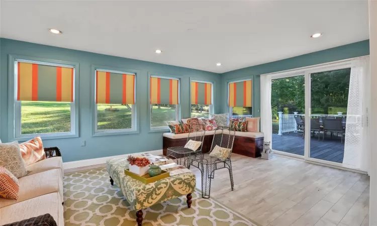 Living room featuring a wealth of natural light and light hardwood / wood-style flooring