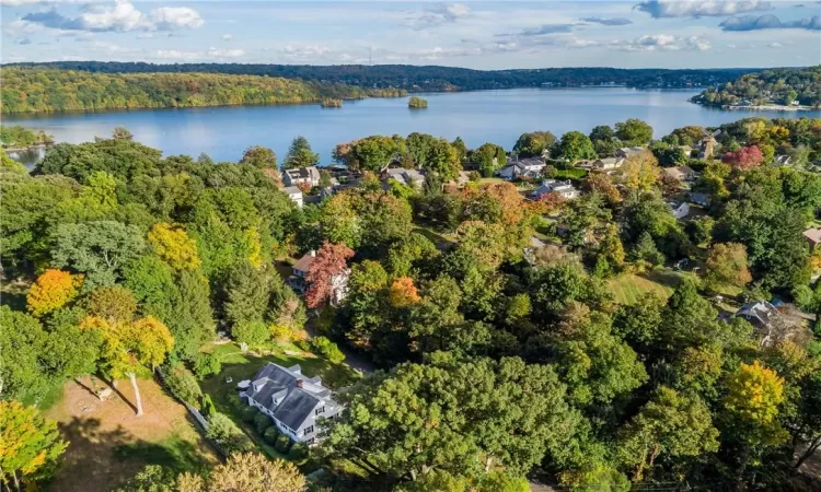 Aerial view of the house and Candlewood Lake