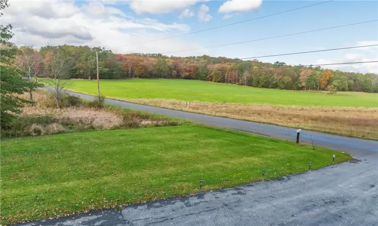 View of home's community with a lawn