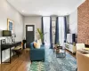 Living room featuring dark wood-type flooring