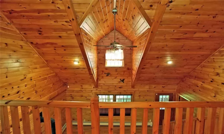 Details with wood walls and wooden ceiling