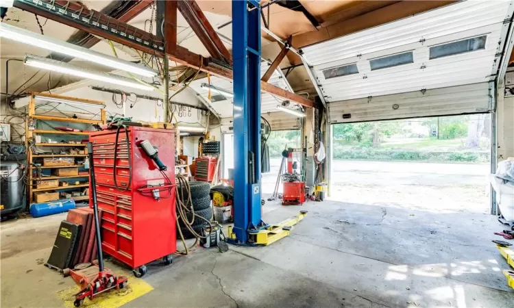 Garage with a workshop area