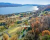 Drone/aerial view of river and mountain view.  Newburgh/Beacon Bridge to Beacon Train Sta.