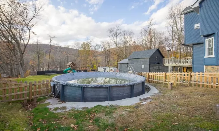 View of pool featuring a mountain view