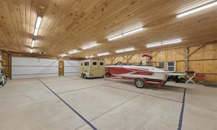 Garage with wood ceiling