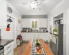 Kitchen featuring white cabinetry, stainless steel appliances, and light wood-type flooring