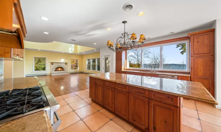 Large Kitchen with Center Island, Bright Light and Open to Living Room