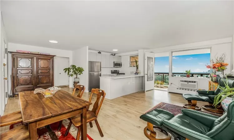 Dining room with light wood-type flooring