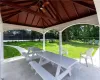 View of patio / terrace with a gazebo and a trampoline