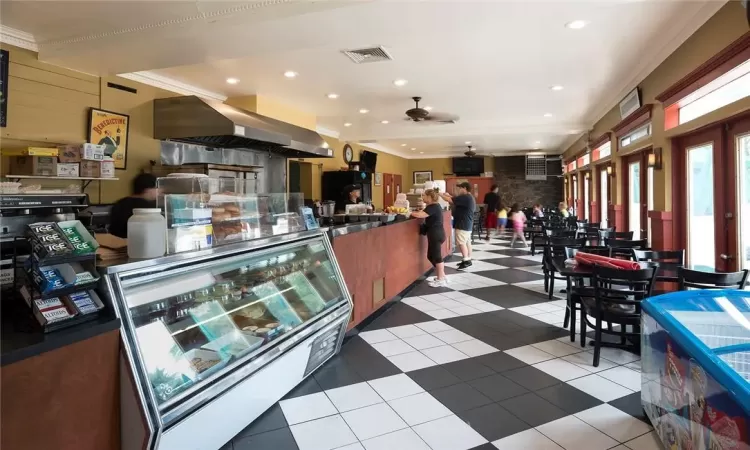 Reception featuring ceiling fan