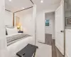 Bedroom featuring dark hardwood / wood-style flooring and ornamental molding