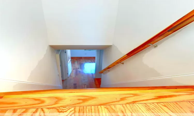 Stairs with hardwood / wood-style floors