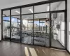 Exercise room featuring hardwood / wood-style flooring