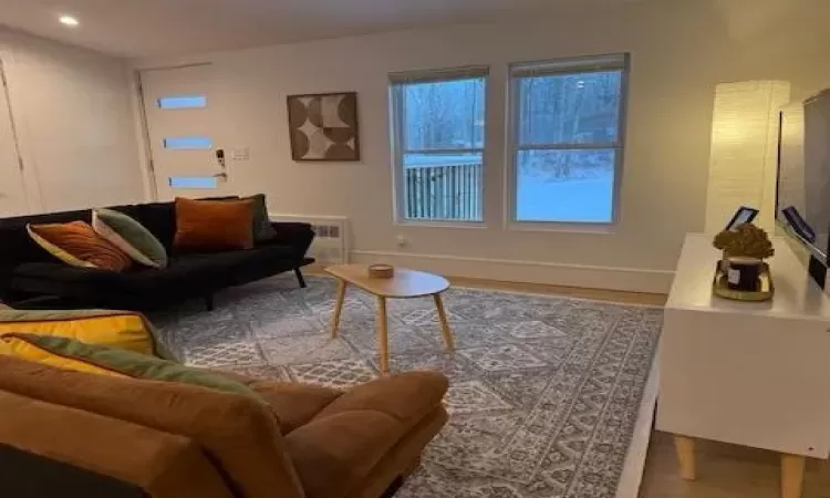 Living room with wood-type flooring