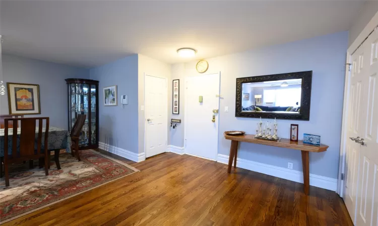 Entrance foyer with hardwood / wood-style floors