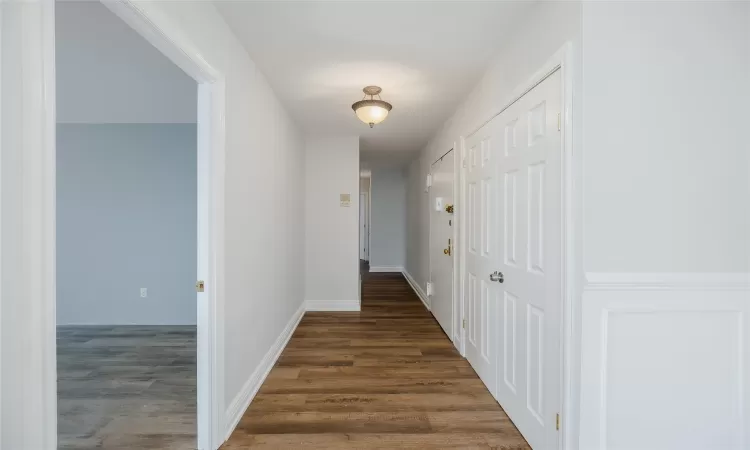 Corridor featuring dark hardwood / wood-style floors