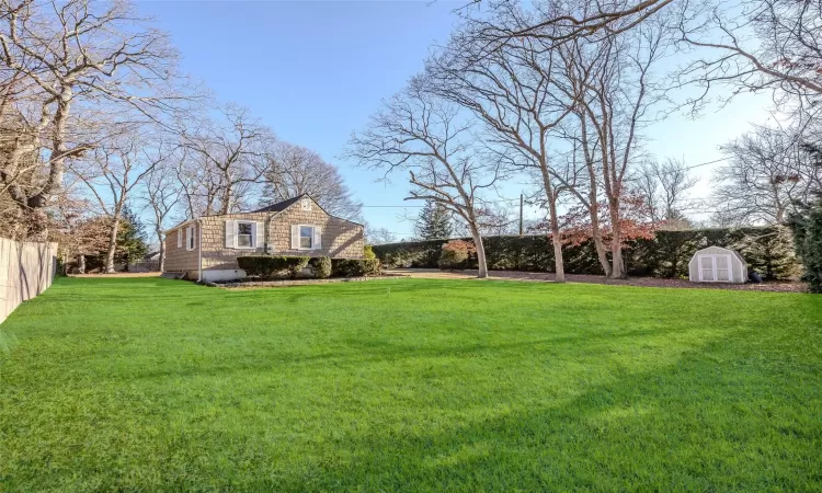 View of yard featuring a storage shed