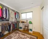 Walk in closet with wood-type flooring