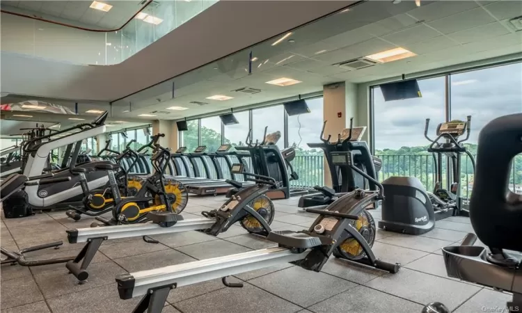 Workout area featuring a wall of windows