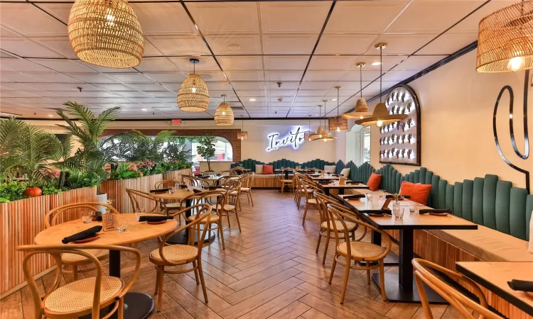 Dining space with parquet floors