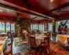 Restaurant dining area with fireplace